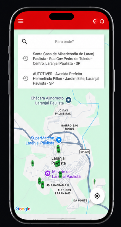 Aplicativo Zero Quinze em funcionamento — motoristas disponíveis em tempo real